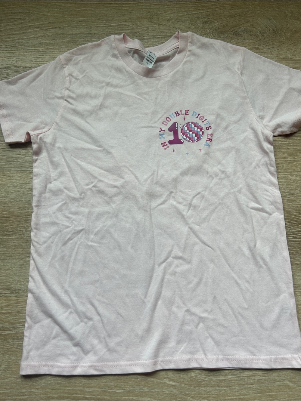 Light Pink Graphic Tee with 10 'Double Digits' Birthday logo